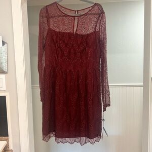 Adrianna Papell Maroon Dress with Bishop Sleeves